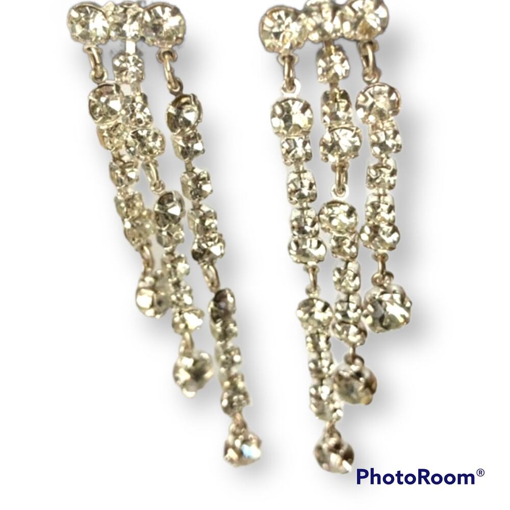 Multi-strand bridal rhinestone post earrings